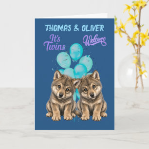 Gefeliciteerd Tweeling Jongens Wolf Welpen Kaart