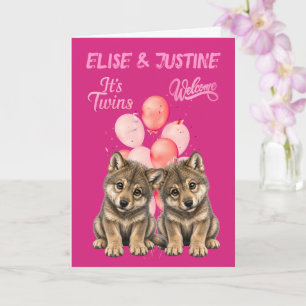 Gefeliciteerd Tweeling Meisje Wolf Pups Kaart