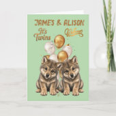 Gefeliciteerd, Tweeling Wolf Welpen Kaart (Voorkant)