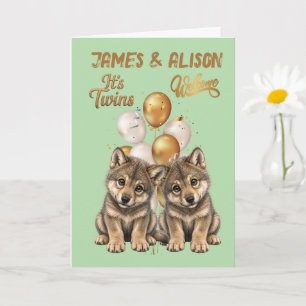 Gefeliciteerd, Tweeling Wolf Welpen Kaart
