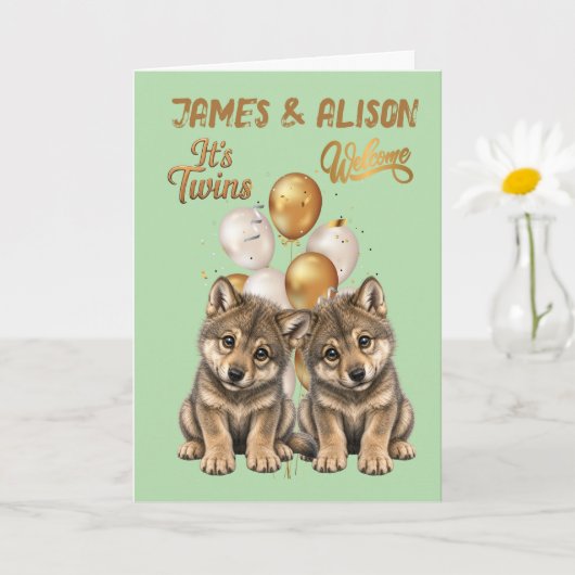 Gefeliciteerd, Tweeling Wolf Welpen Kaart (Kleine Plant)
