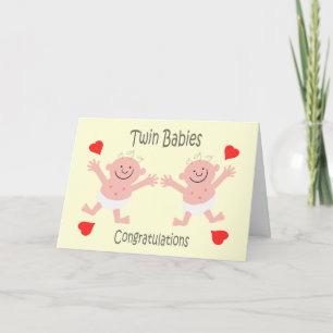 Gefeliciteerd Twin Babies Schattigee Cartoon Kaart