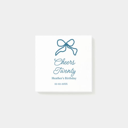Gefeliciteerd twintig blauwe verjaardagsboog naam post-it® notes (Voorkant)