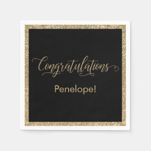 Gefeliciteerd Typografie Gold Glitter en Black Servet