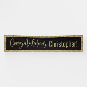 Gefeliciteerd Typografie Gold Glitter en Black Spandoek