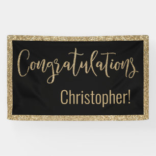 Gefeliciteerd Typografie Gold Glitter en Black Spandoek