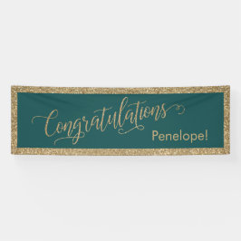 Gefeliciteerd Typografie Gold Glitter en Blauwgroe Spandoek