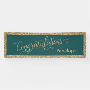 Gefeliciteerd Typografie Gold Glitter en Blauwgroe Spandoek