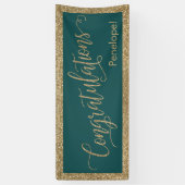 Gefeliciteerd Typografie Gold Glitter en Blauwgroe Spandoek (Verticaal)