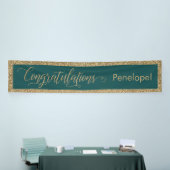 Gefeliciteerd Typografie Gold Glitter en Blauwgroe Spandoek (Beurs)