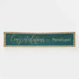 Gefeliciteerd Typografie Gold Glitter en Blauwgroe Spandoek