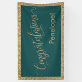 Gefeliciteerd Typografie Gold Glitter en Blauwgroe Spandoek (Verticaal)