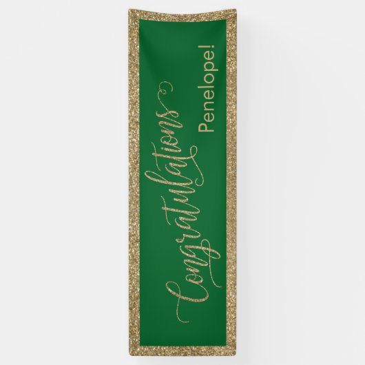 Gefeliciteerd Typografie Gold Glitter en Blauwgroe Spandoek (Verticaal)