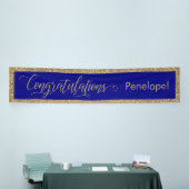 Gefeliciteerd Typografie Gold Glitter en Navy Spandoek (Beurs)