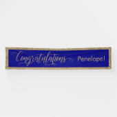 Gefeliciteerd Typografie Gold Glitter en Navy Spandoek (Horizontaal)