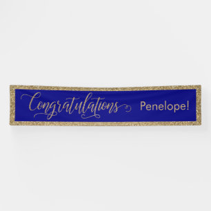 Gefeliciteerd Typografie Gold Glitter en Navy Spandoek