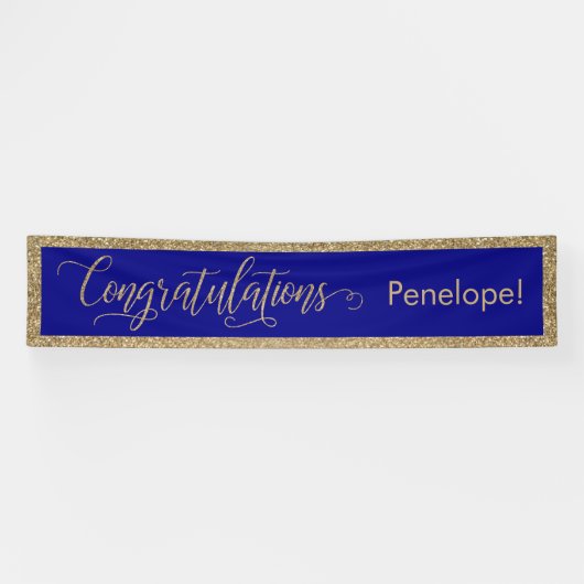 Gefeliciteerd Typografie Gold Glitter en Navy Spandoek (Horizontaal)