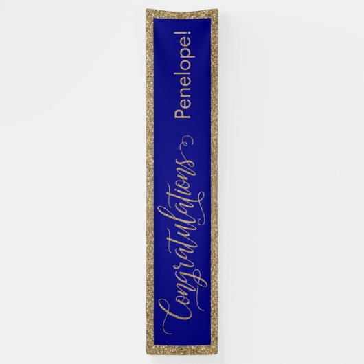 Gefeliciteerd Typografie Gold Glitter en Navy Spandoek (Verticaal)