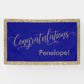 Gefeliciteerd Typografie Gold Glitter en Navy Spandoek (Horizontaal)