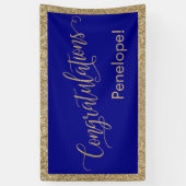 Gefeliciteerd Typografie Gold Glitter en Navy Spandoek (Verticaal)