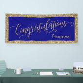 Gefeliciteerd Typografie Gold Glitter en Navy Spandoek (Beurs)