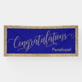 Gefeliciteerd Typografie Gold Glitter en Navy Spandoek (Horizontaal)