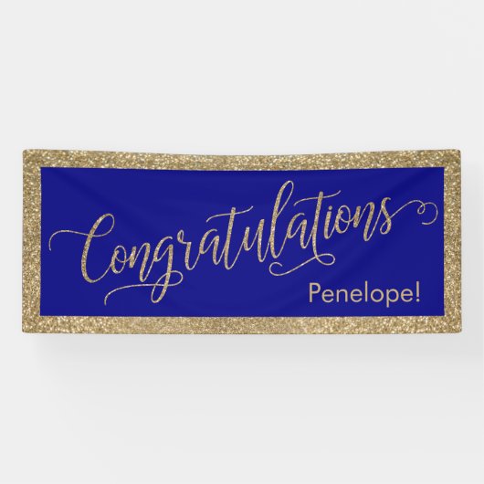 Gefeliciteerd Typografie Gold Glitter en Navy Spandoek (Horizontaal)