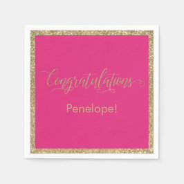 Gefeliciteerd Typografie Gold Glitter Hot Pink Servet