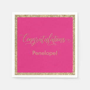 Gefeliciteerd Typografie Gold Glitter Hot Pink Servet
