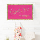 Gefeliciteerd Typografie Gold Glitter Hot Pink Spandoek (Insitu)