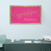 Gefeliciteerd Typografie Gold Glitter Hot Pink Spandoek (Beurs)