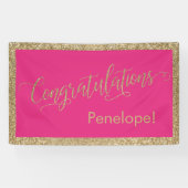 Gefeliciteerd Typografie Gold Glitter Hot Pink Spandoek (Horizontaal)