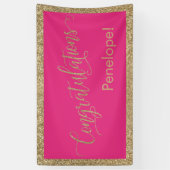 Gefeliciteerd Typografie Gold Glitter Hot Pink Spandoek (Verticaal)