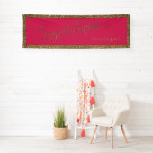 Gefeliciteerd Typografie Gold Glitter Hot Pink Spandoek (Insitu)
