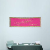Gefeliciteerd Typografie Gold Glitter Hot Pink Spandoek (Beurs)