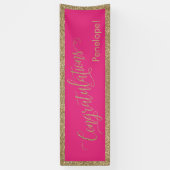 Gefeliciteerd Typografie Gold Glitter Hot Pink Spandoek (Verticaal)
