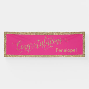 Gefeliciteerd Typografie Gold Glitter Hot Pink Spandoek