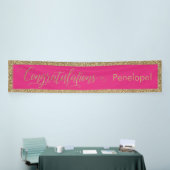 Gefeliciteerd Typografie Gold Glitter Hot Pink Spandoek (Beurs)