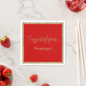 Gefeliciteerd Typografie Gold Glitter op rood Servet (Insitu)