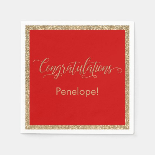 Gefeliciteerd Typografie Gold Glitter op rood Servet (Voorkant)