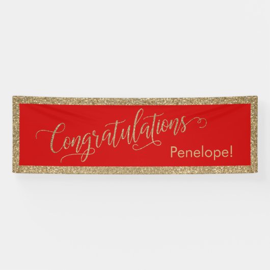 Gefeliciteerd Typografie Goud Glitter en Rood Spandoek (Horizontaal)