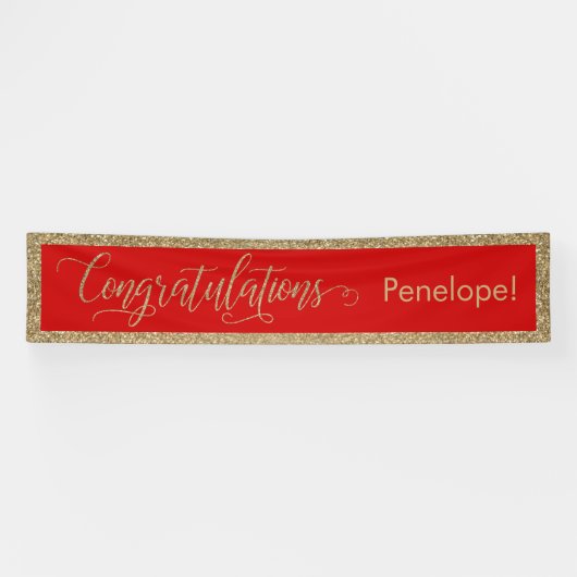 Gefeliciteerd Typografie Goud Glitter en Rood Spandoek (Horizontaal)