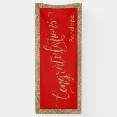 Gefeliciteerd Typografie Goud Glitter en Rood Spandoek (Verticaal)