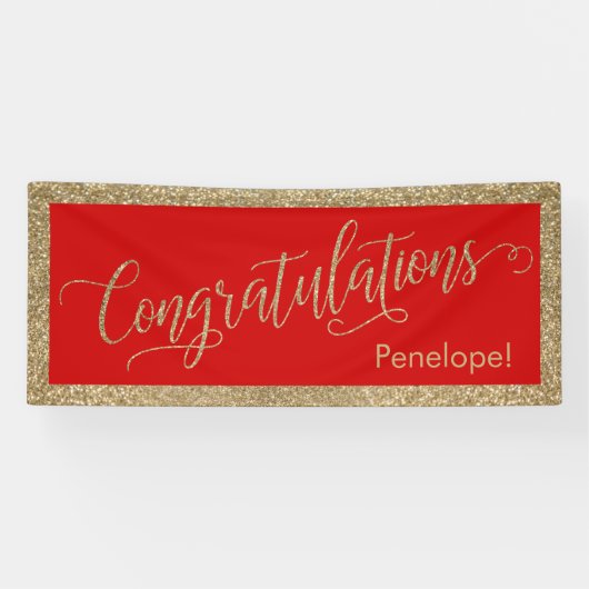 Gefeliciteerd Typografie Goud Glitter en Rood Spandoek (Horizontaal)