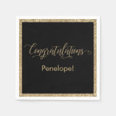 Gefeliciteerd Typografie Goud Glitter en Zwart Servet (Voorkant)