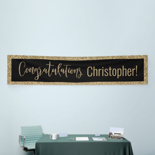 Gefeliciteerd Typografie Goud Glitter en Zwart Spandoek (Beurs)