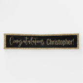Gefeliciteerd Typografie Goud Glitter en Zwart Spandoek (Horizontaal)