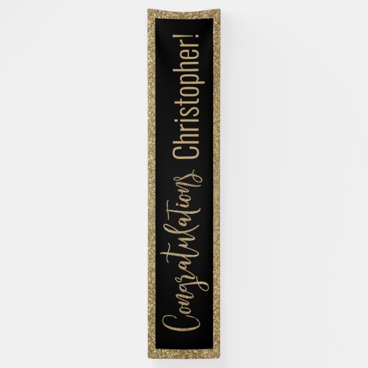 Gefeliciteerd Typografie Goud Glitter en Zwart Spandoek (Verticaal)
