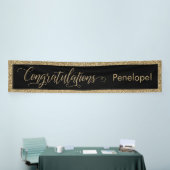 Gefeliciteerd Typografie Goud Glitter en Zwart Spandoek (Beurs)