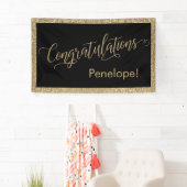 Gefeliciteerd Typografie Goud Glitter en Zwart Spandoek (Insitu)